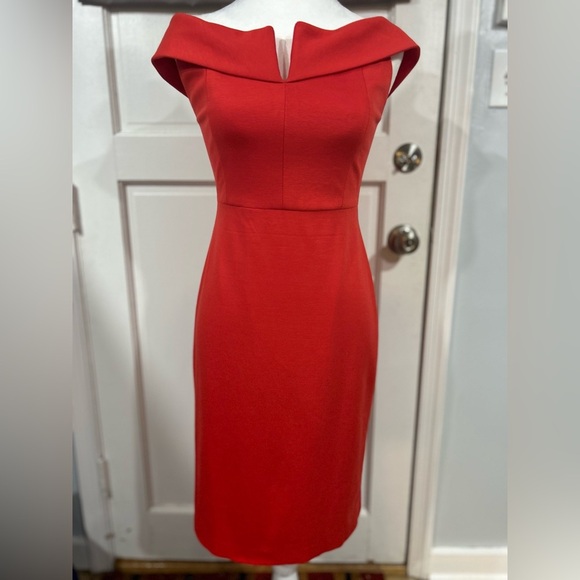 Alice + Olivia Sienna off-the-shoulder Sheath Dress | Red Orange |‎ Size 4 Small - Picture 1 of 8